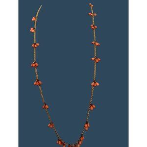 Kenneth Jay Lane Vintage Goldtone Necklace Peach Colored Beads 36” Total Length
